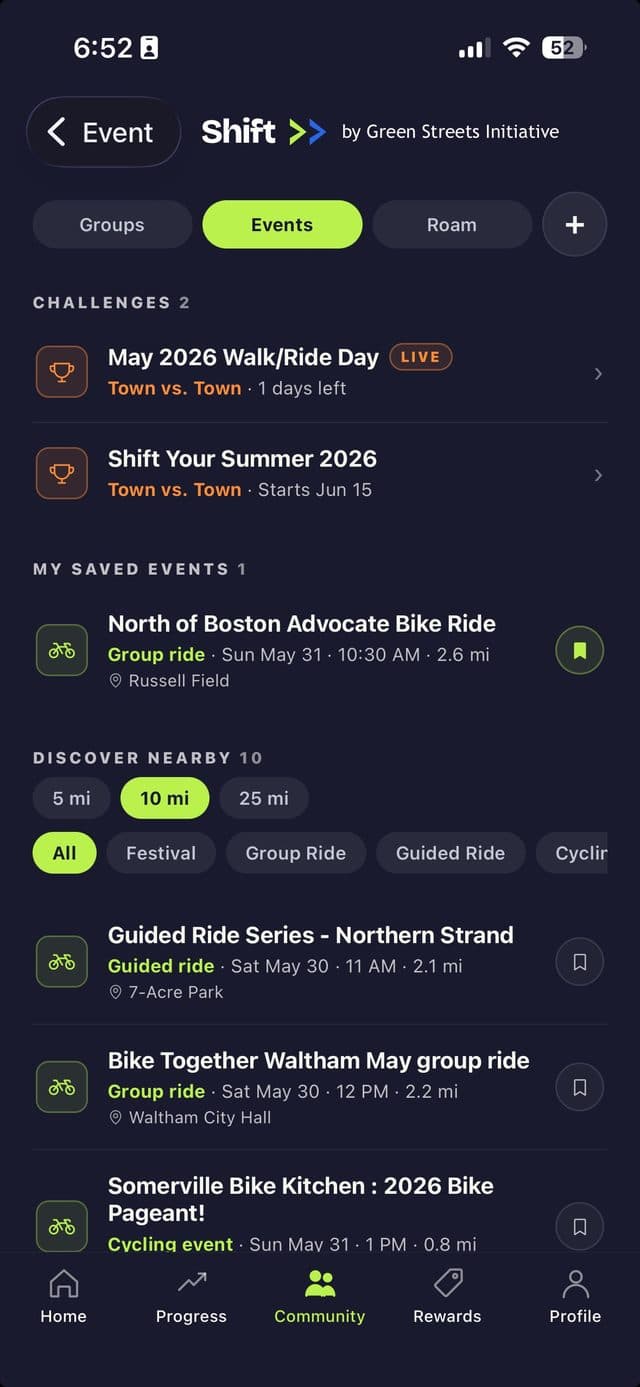 Shift community events: group rides and guided rides nearby